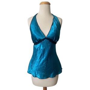 VTG Y2K Halo Vibrant Blue Satin Halter Top